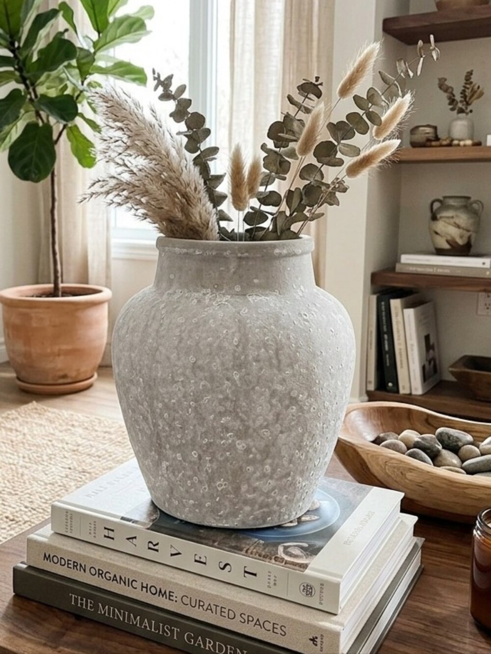 Organic Modern Distressed Vase Earthenware Approx 10" X 9" New